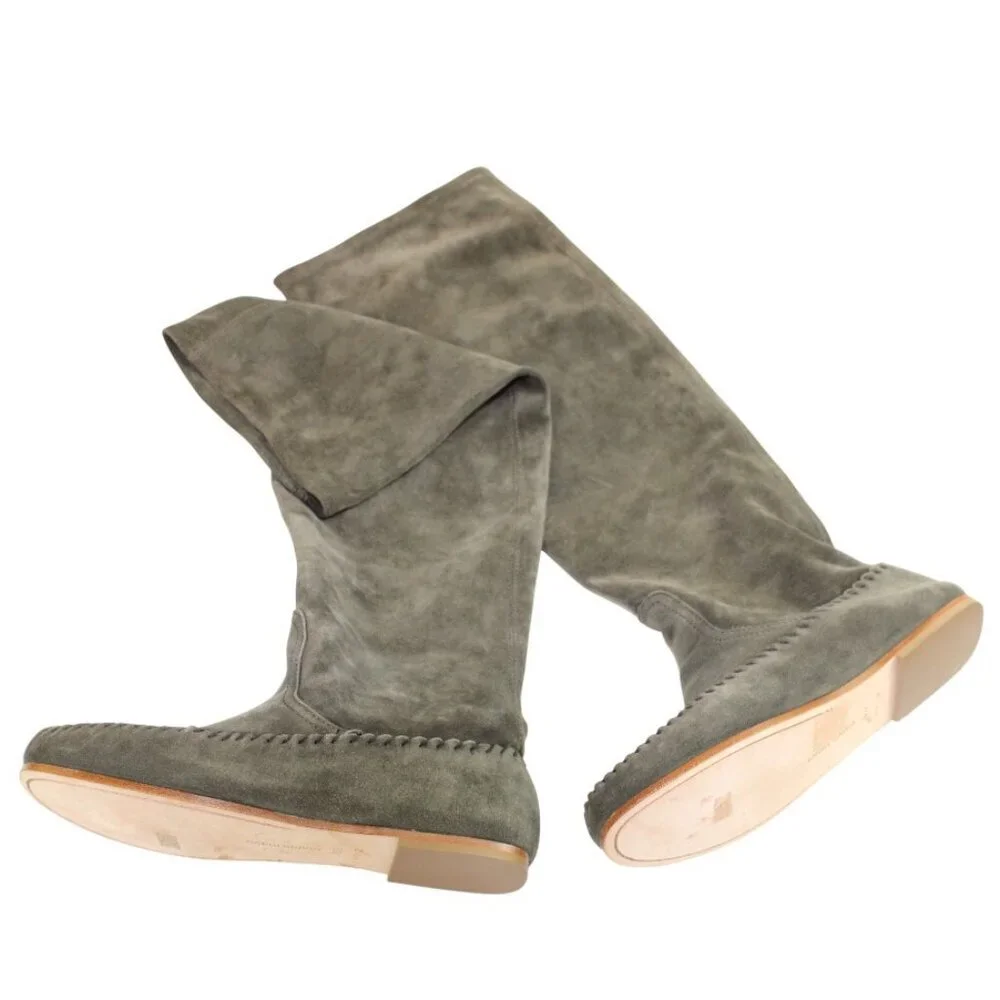 Tomas Maier Stretch Suede Over-the-Knee Charcoal Gray Minimalist Luxury Boot